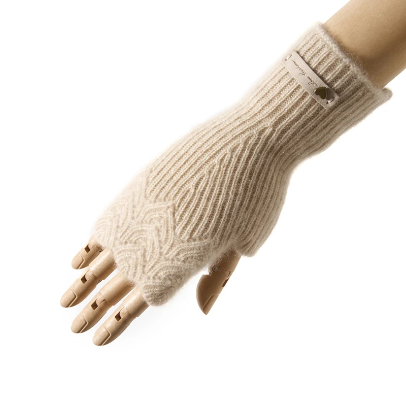 Benefit Price Damen-Handschuhe aus 100 % Premium-Kaschmir, gestrickte Spitze, fingerlose Handschuhe, elegante Damen-Thermohandschuhe, verlängerte Fäustlinge – Detail 6