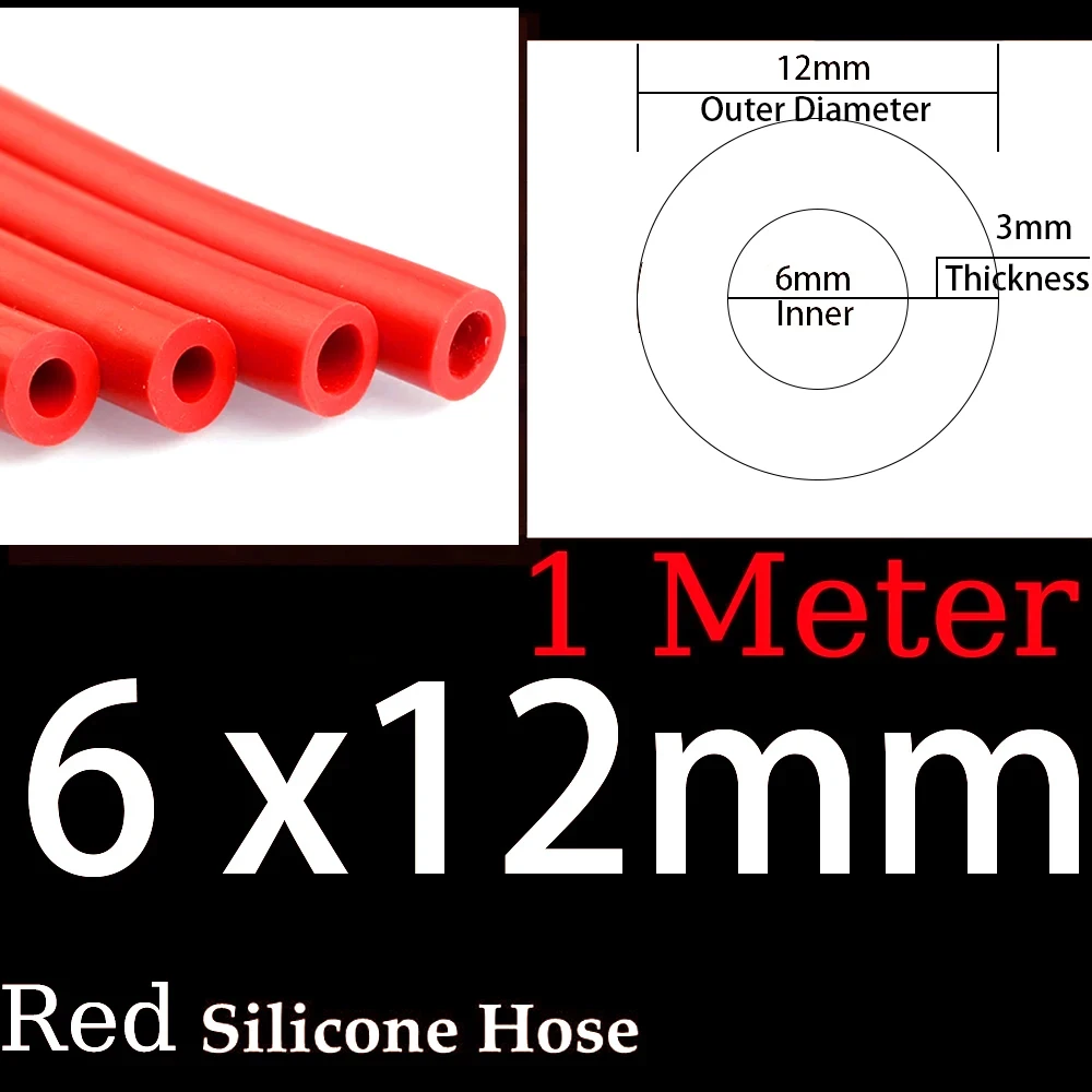 Universal Racing Silicone Vacuum Hose - 6x12mm, Multi-Color, Various Length Options