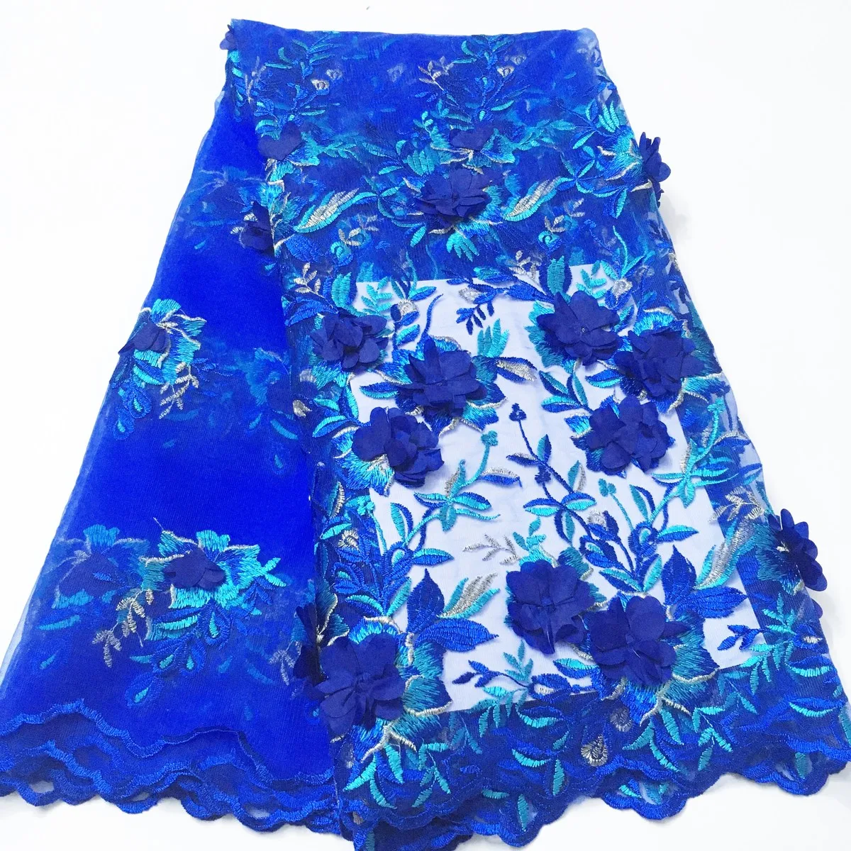 

2023 фотоблестящая ярко-синяя 3D Цветочная кружевная ткань, нигерийская французская сетчатая кружевная ткань для фотоплатья, PYX14A