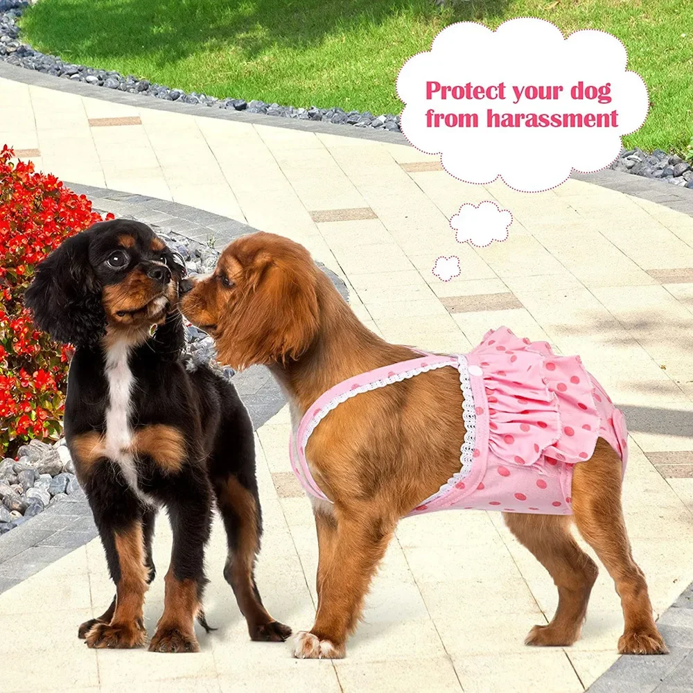 Female Dog Diaper Washable Menstrual Panties Dogs Nappy Sanitary Pants Physiological Underwear Dot Print Shorts Puppy Pants pet diapers dog diapers dog nappies dog shorts