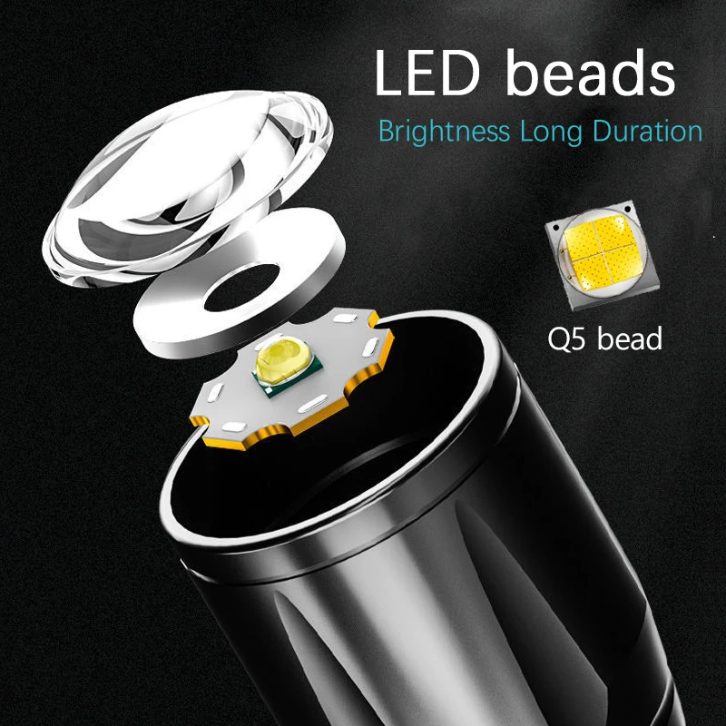 미니 토치 LED 충전식 손전등, 휴대용 USB 충전 손전등, 보조배터리 캠핑 방수 장거리 랜턴