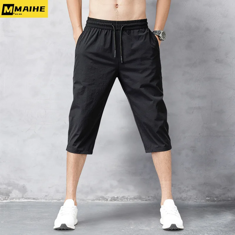 

Men's Shorts Summer Breeches 2022 Thin Nylon 3/4 Length Trousers Male Bermuda Board Quick Drying Beach Black Men's Long Shorts