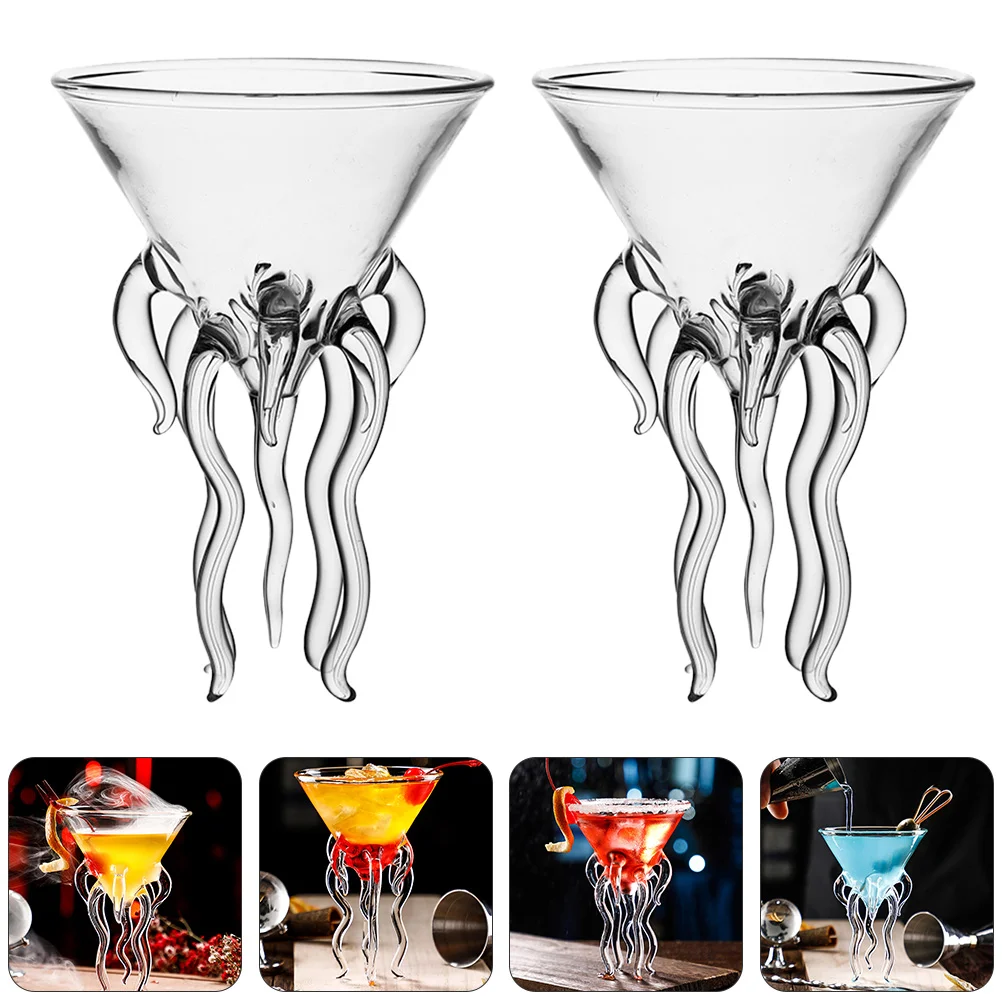 

2Pcs Crystal Flutes Goblet Octopus Cocktail Glass Transparent Martini Glass Margarita Glasses Creative Glass Cup Juice Glass