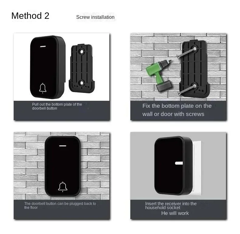 100V-230V Self Generating Wireless Doorbell Battery Free Waterproof 200m Ultra Long Distance Two Doorbell Button One Receivers