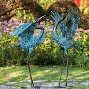 Garden Crane Sculptures & Statues, Blue Heron Decor Outdoor Large Bird Yard Art, Standing Metal Heron Lawn Ornaments for Home