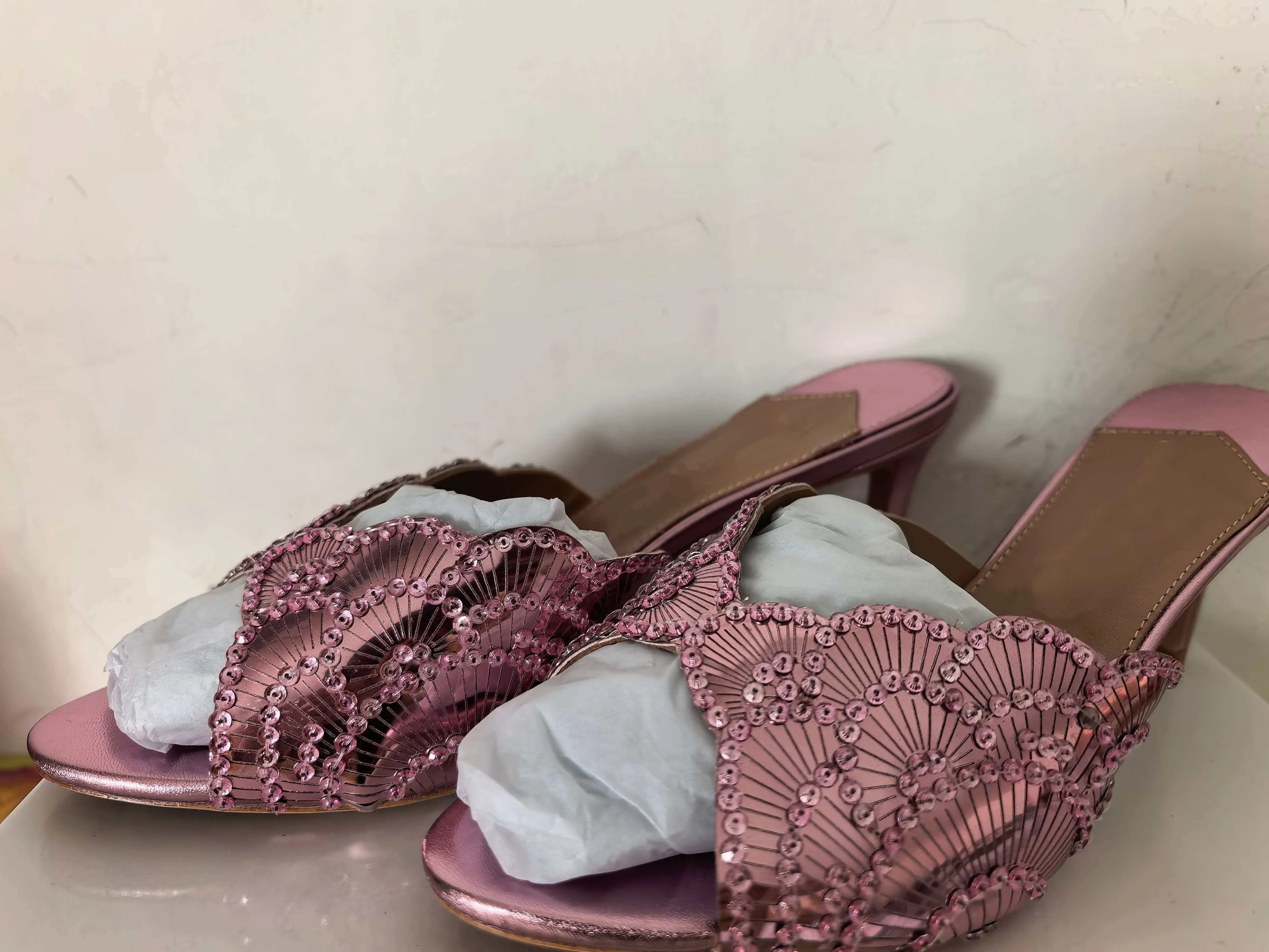 2026 French Sequin High-heeled Sandals detail shot