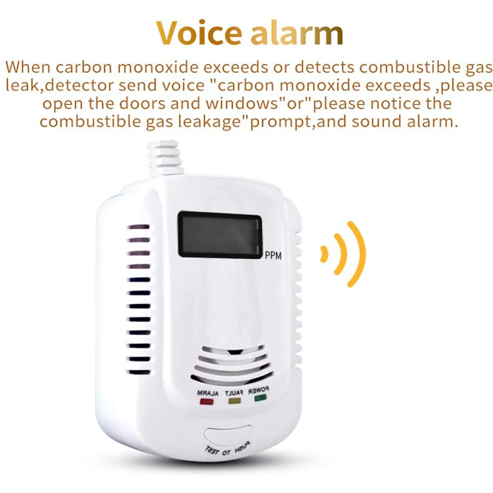 Combination CO Gas Leak Sensor Voice Warning Kitchen Alarm Toxic Carbon Monoxide Combustible Natural Gas Detect for CH4 Methane
