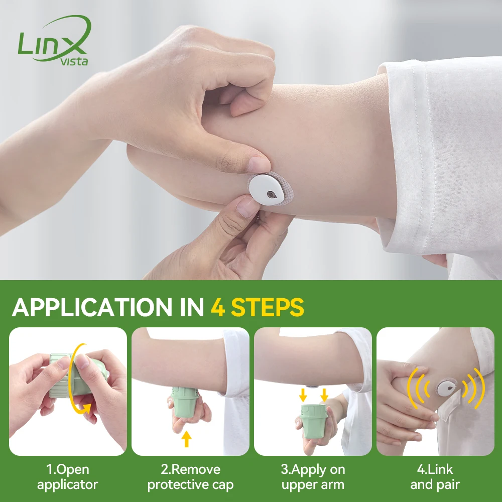 MicroTech LinX vista CGM 15-Day Continuous Glucose Monitor Real-Time Blood Glucose Monitoring Diabetes Management