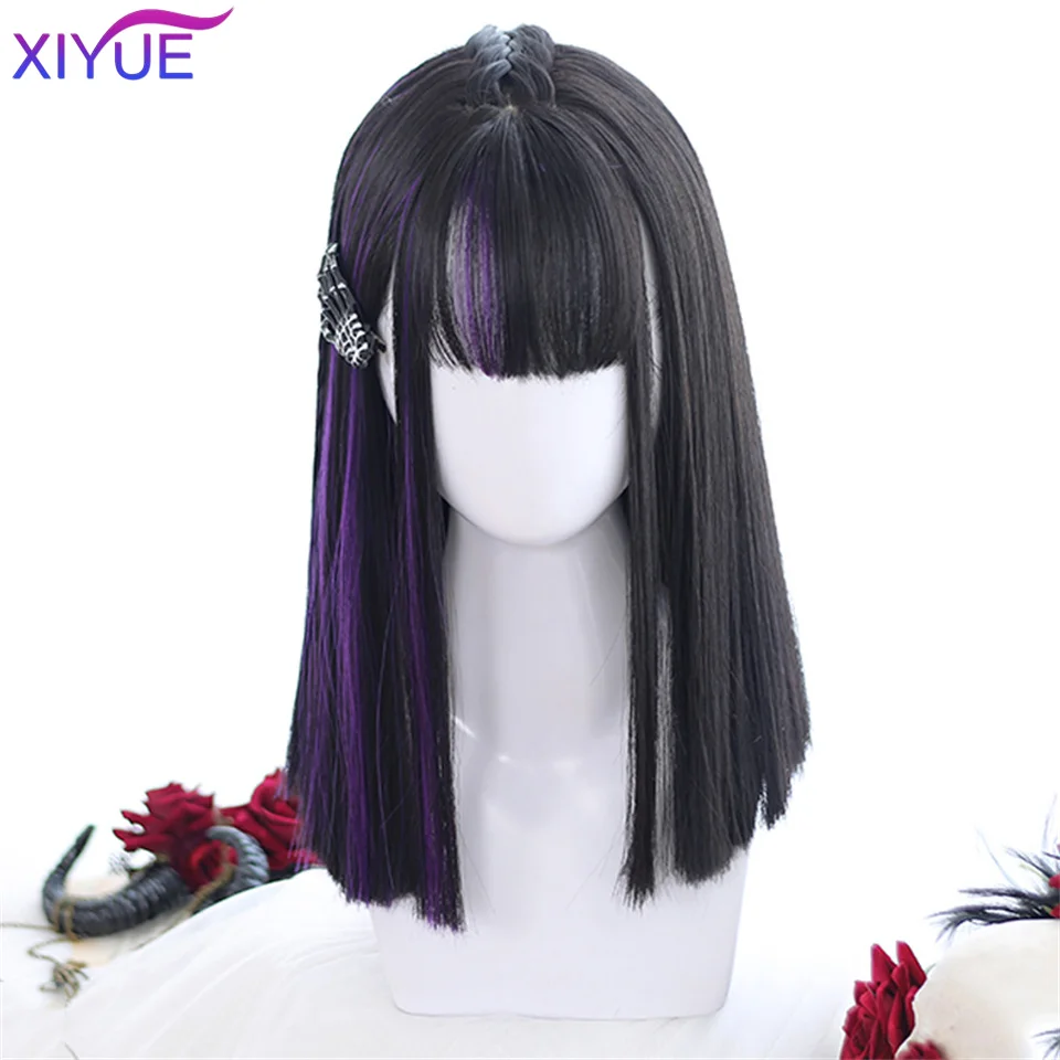 XIYUE Black Ombre Purple Short Bob Synthetic Wigs For Women Natur synthet Blonde Cosplay Synthet Natural Hair Lolita Pelucas