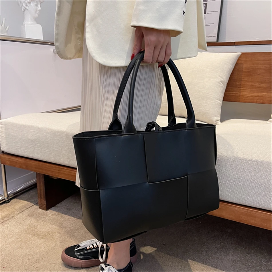 2 Set Weave Large Capacity Women's Tote Bags PU Leather Shoulder Bags for Women 2022 Fashion Lady Top-handle Bag Luxury Handbags