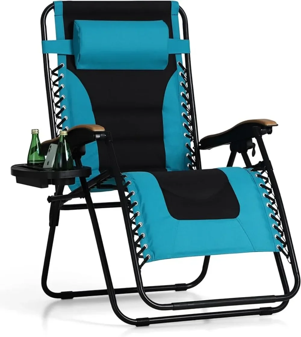 Outdoor Reclining, Foldable Patio Recliner, 30 Wide Seat Anti Gravity Lounger ,Oversized Padded Zero Gravity Chair