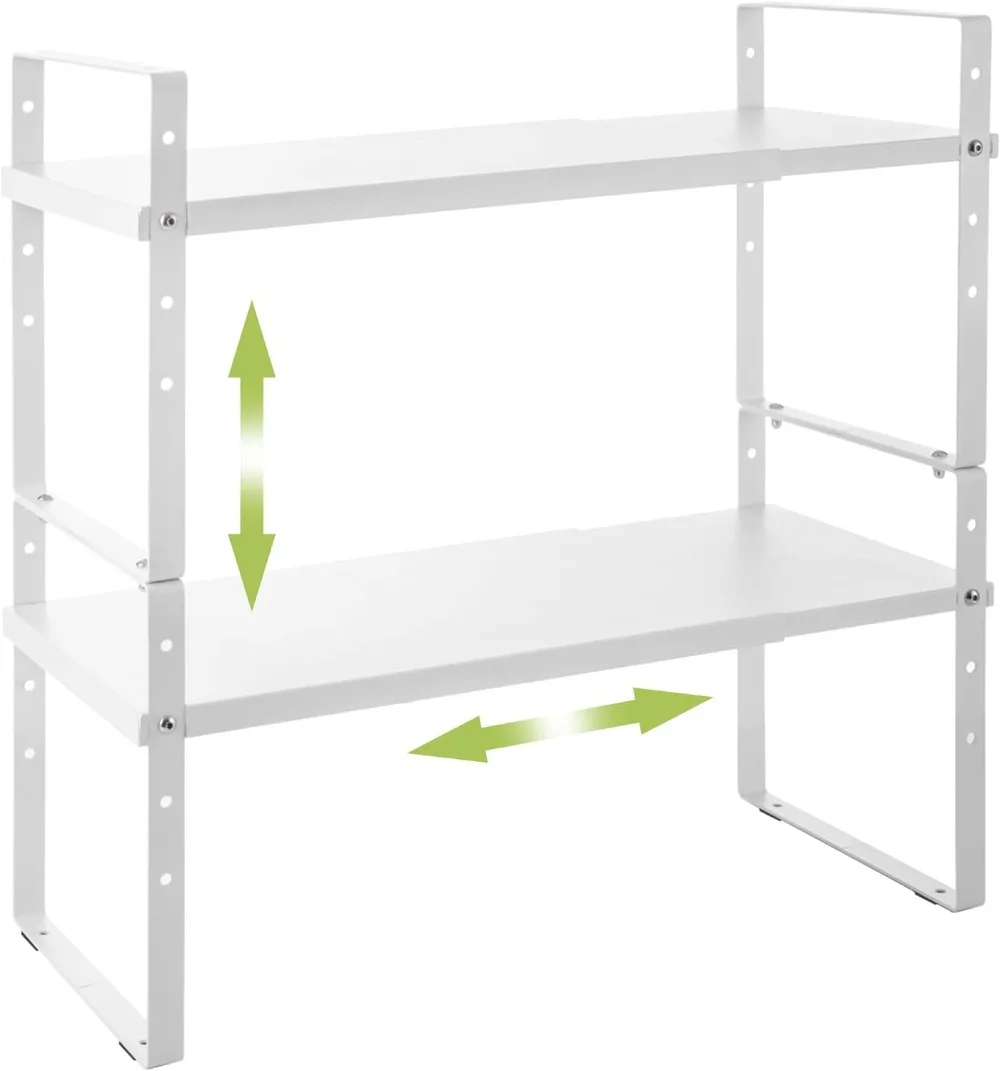 

Expandable Cabinet Shelf Organizer Rack, Stackable Kitchen Counter Storage Shelves Stand, Adjustable Height Pantry Shelf Spice