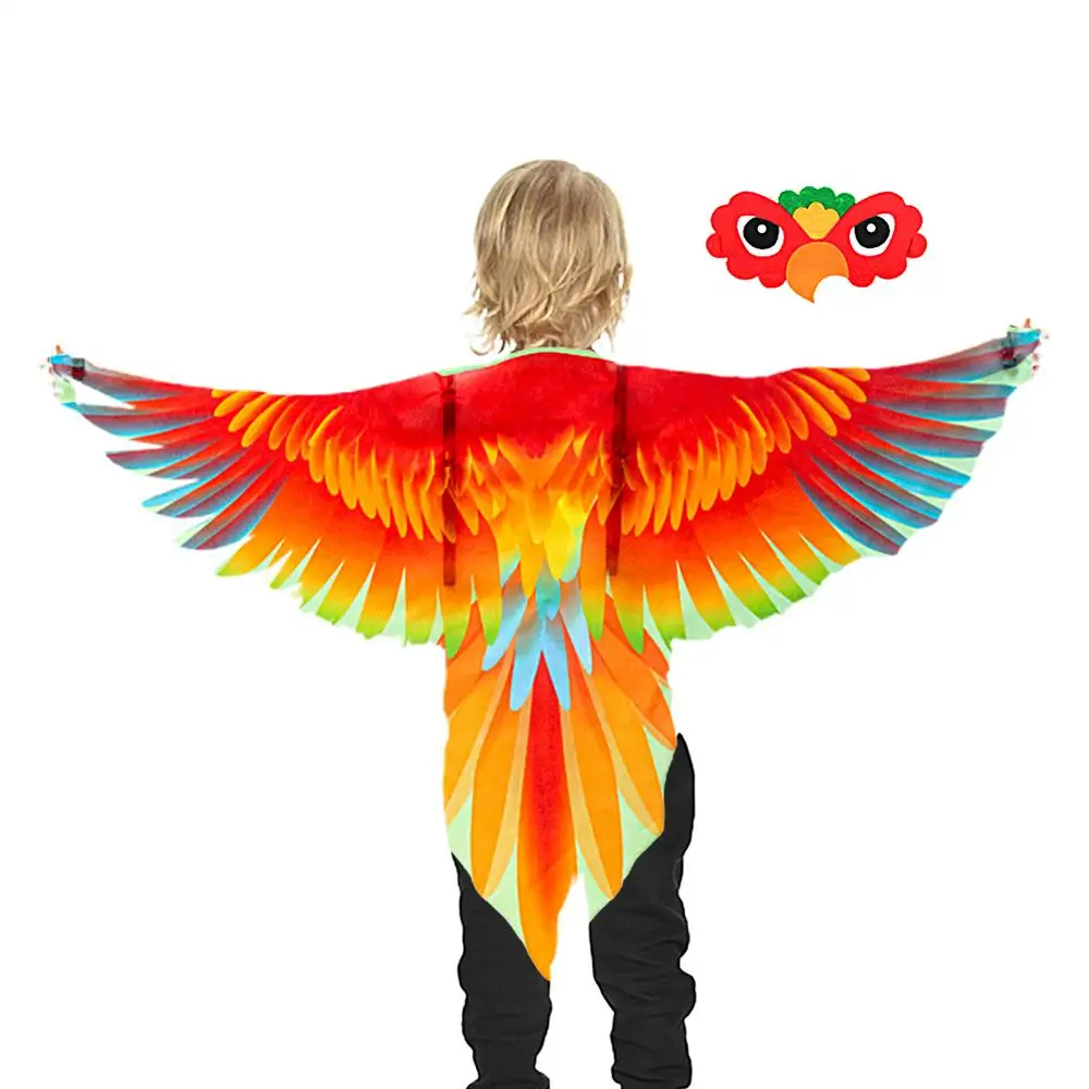 Bird Costume cape and Mask Parrot Wings Cape Dress up Shawl Cloak for Day Festival Masquerade Party Boys Girls