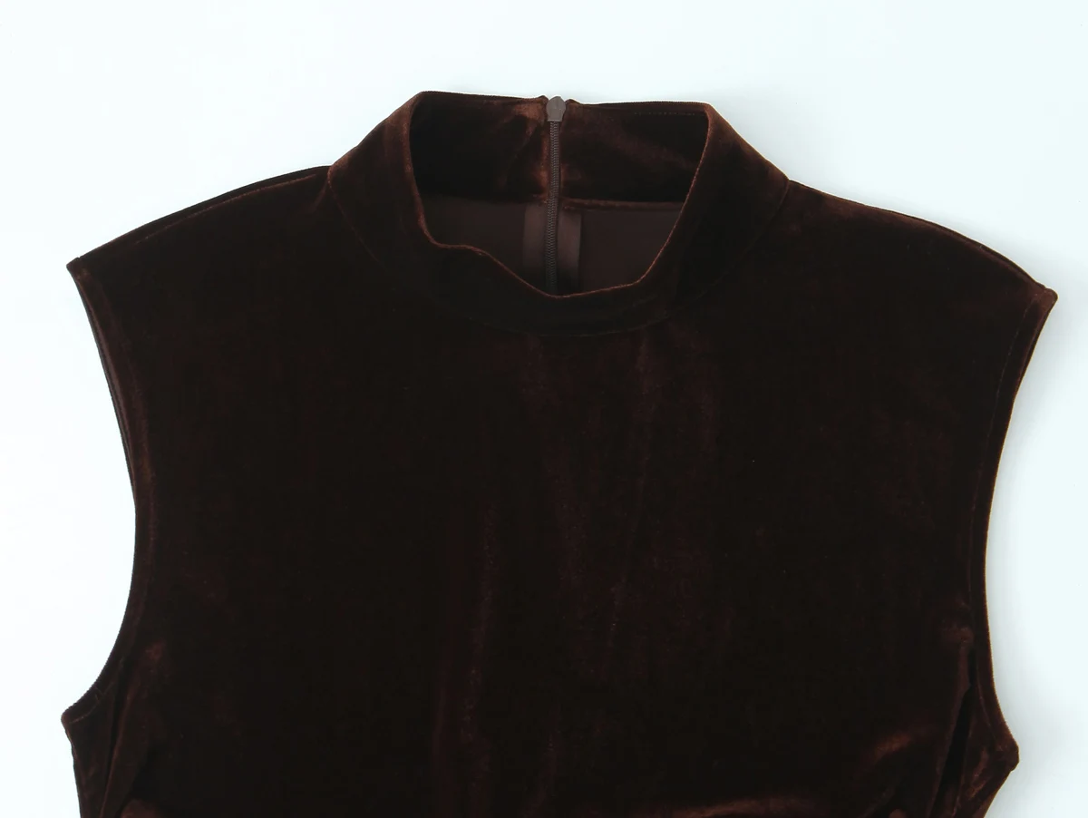 Women Spring Summer Elegant Lace Velvet Texture Mini Dress Ladies' Sleeveless High Neck Sexy Dress Female Commuting Party Dress