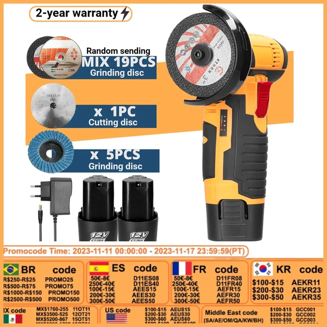 Mini amoladora angular de 12V, batería de litio, 19500Rpm