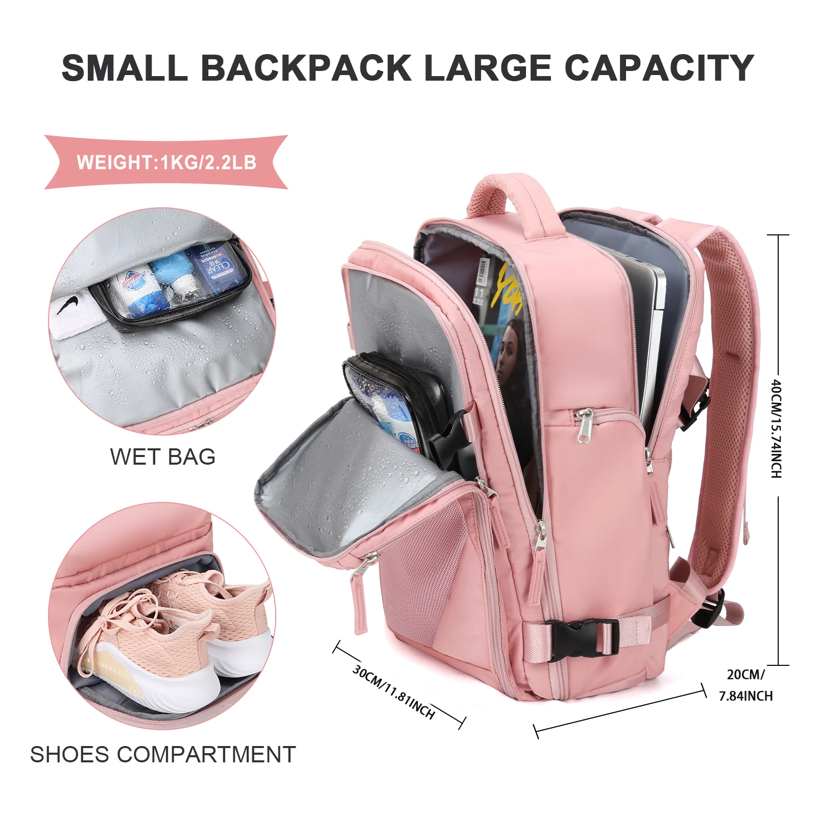 Wizzair Hand Luggage 40x30x20 Travel Backpack Cabin Bag Casual Bussiness Carry on Luggage Laptop Backpack for Women, Hiking Bags