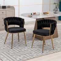 Velvet Dining Chair Set of 4, Gold Modern Dining Chairs with Metal Legs, Woven Upholstered Dining Chairs
