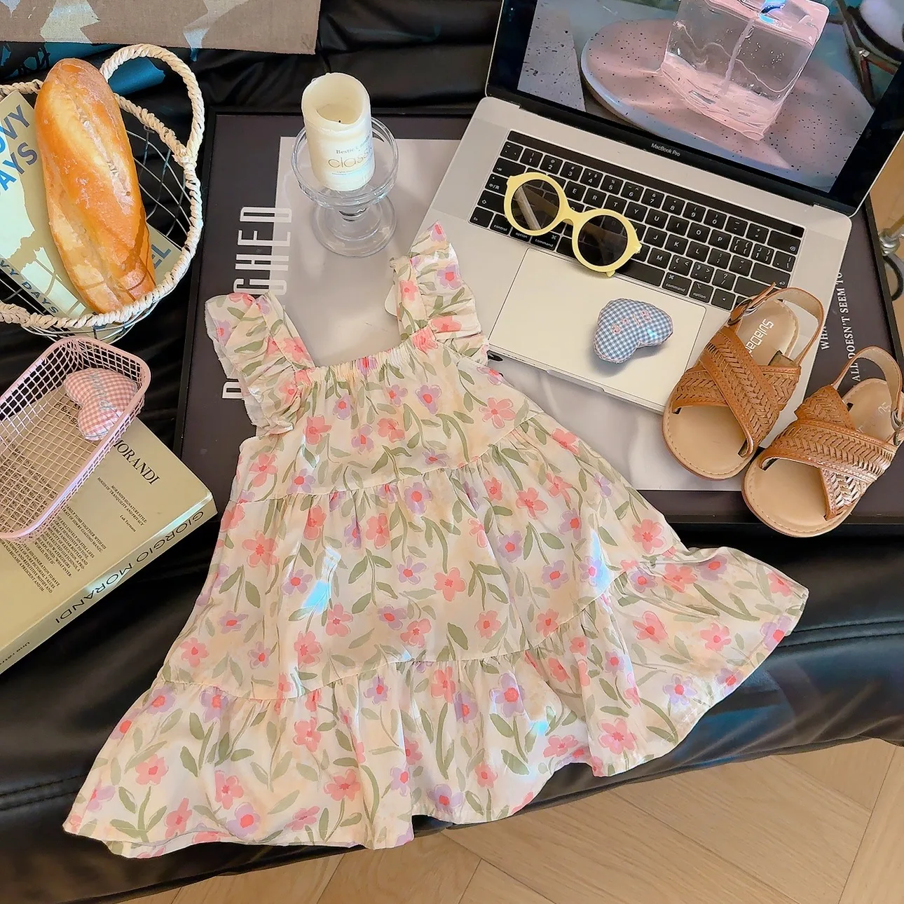 Kinderkleidung Sommer Mädchen Blumenprint Kleid Lässiges Sommerkleid Süße Partykleidung für 1-8 Jahre alte Kinder Strand-Westenkleider – Detail 8
