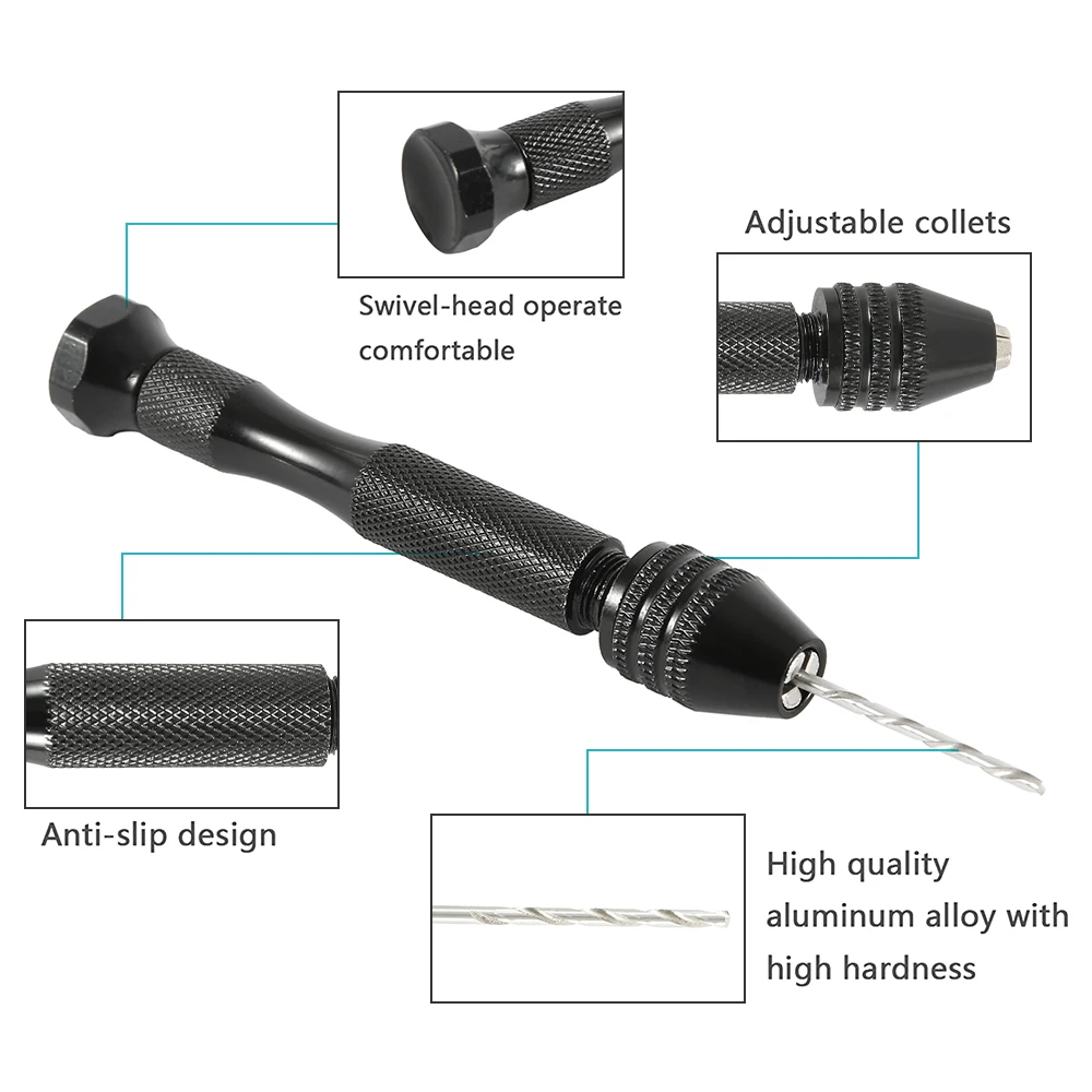 Hand Drill Set 49pcs 0.2-3.4mm Mini Aluminum Drill Bit Jewelry Craft Manual Woodworking Tools
