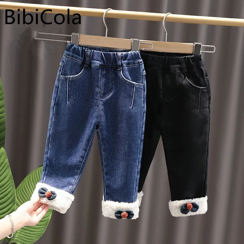 

2022 New Baby Girls Boys Winter Jeans Children Thick Plus Velvet Thicken Denim Pants Kids Soft Cotton Warm Trousers1-7 Years