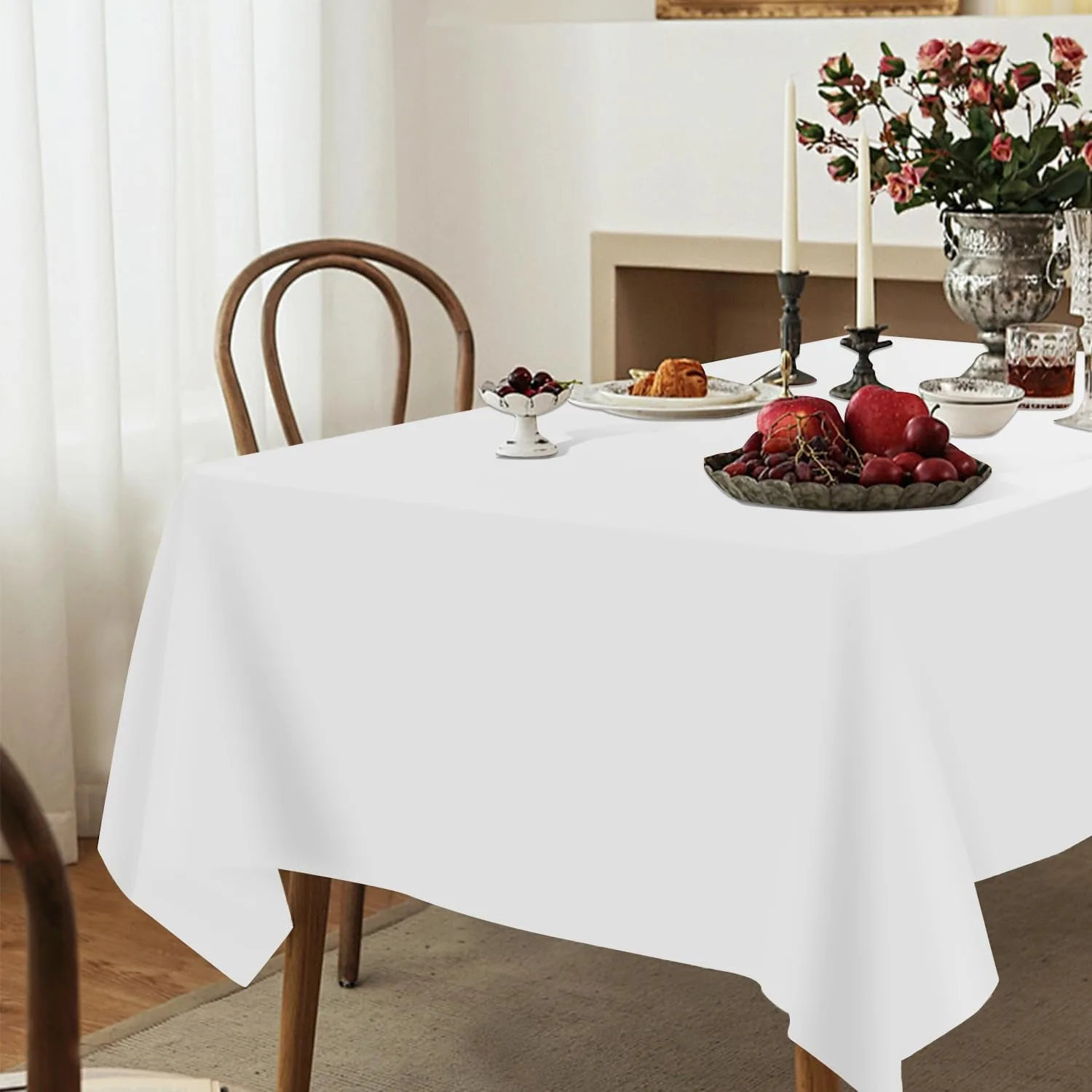 6pcs  Rectangle Tablecloth, Washable and Reusable Polyester Fabric Table Cloth, Solid White Table Cover for Dining, Wedding, Holiday Party Banquet Tabletop Decoration