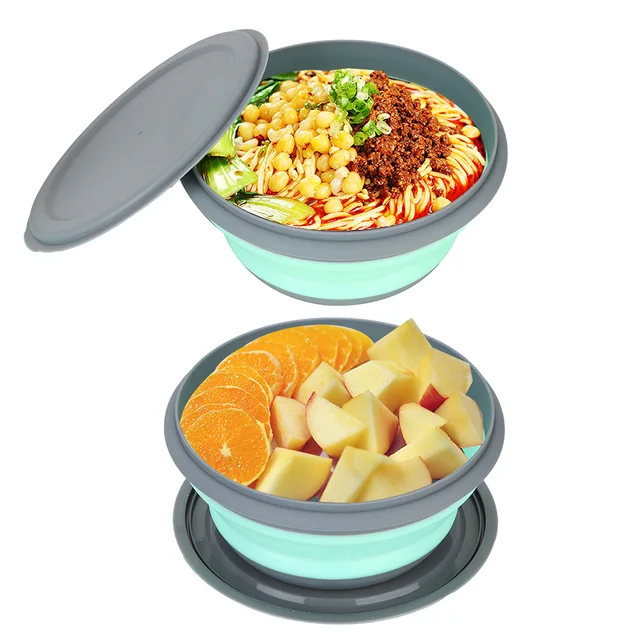 Boîte à déjeuner pliante, ensembles de bols en Silicone 3 pièces/ensemble, récipient alimentaire, ensemble de vaisselle, bol à salade pliable avec couvercle Portable 6