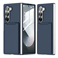 Sleek Card Holder Case - Fashionable Anti - Knock PC Cover for Z Fold 5 (Navy Blue)