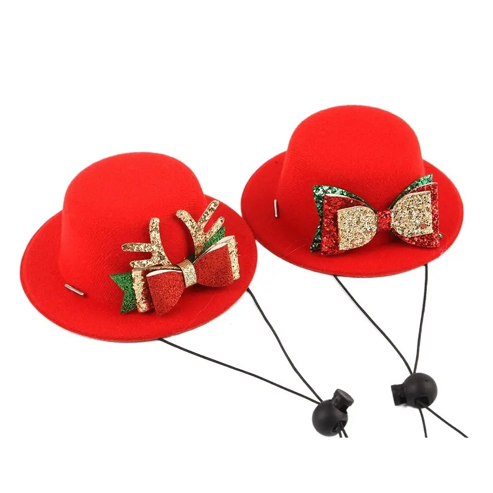 Adjustable Pet Christmas Bow Hat Soft Santa Claus/Elk Deer Cat Dogs Christmas Collar with Bell Cat Bow Tie