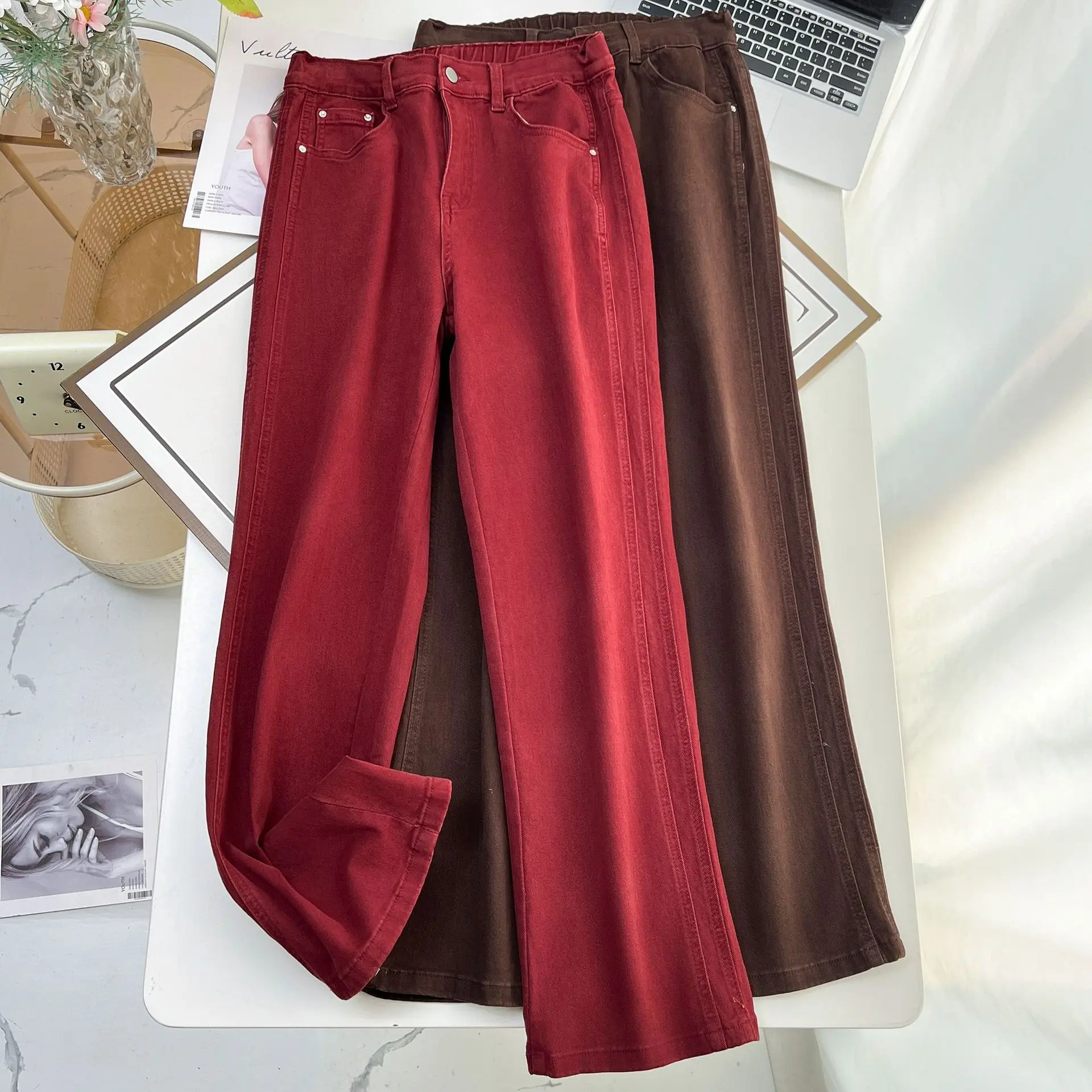 Plus Size Women Cigarette Pants Autumn/Winter New Loose High Waist Stretched Straight Leg Casual Long Trousers 8921
