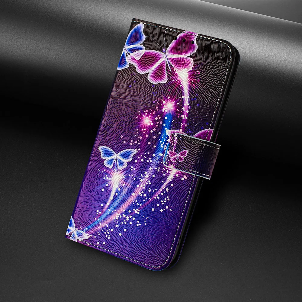 Luxury Coloured Drawing Wallet Stand Case with Card Slots and Flip Cover