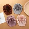 Big Blossom Flower Ribbed Turban Baby Hats Topknot Cotton Cap Toddler Boy Girl Headwraps Bonnet Newborn Beanies Kids Accessories 3