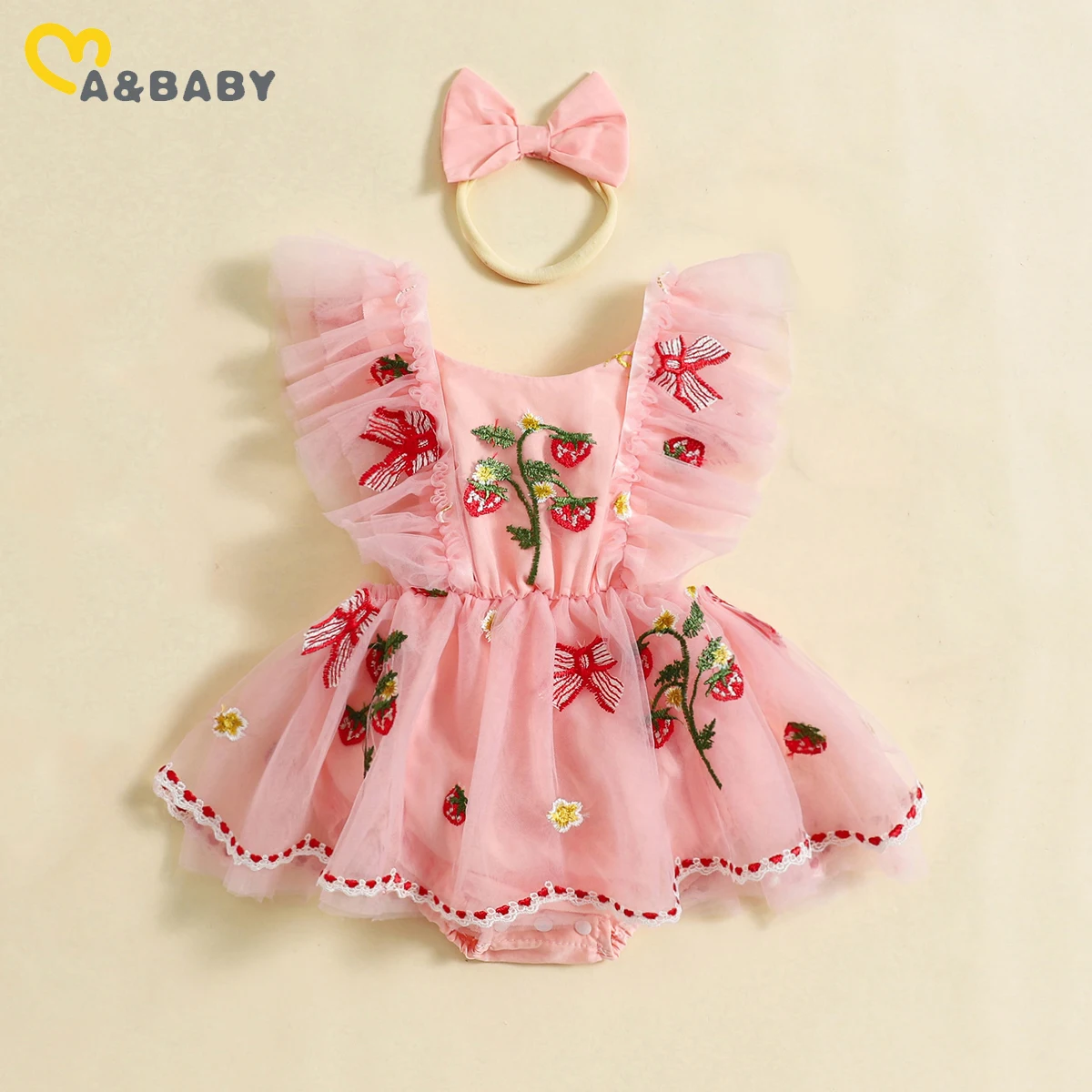 

ma&baby 0-18M Baby Girls Romper Newborn Infant Toddler Jumpsuit Floral Strawberry Embroidery Sunsuit Summer Outfits