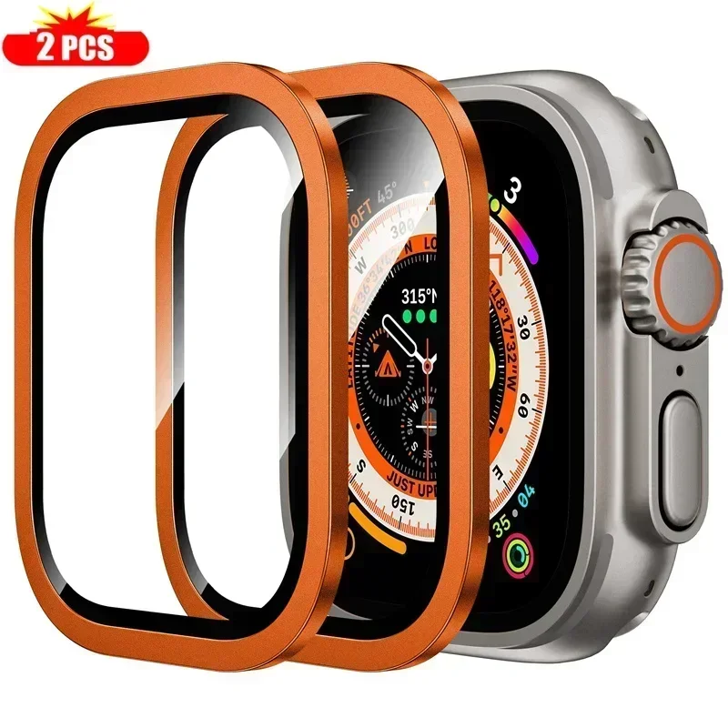 Titanium Metal Tempered Glass Screen Protector for Apple Watch - Anti-Scratch Frame (2-Pack)