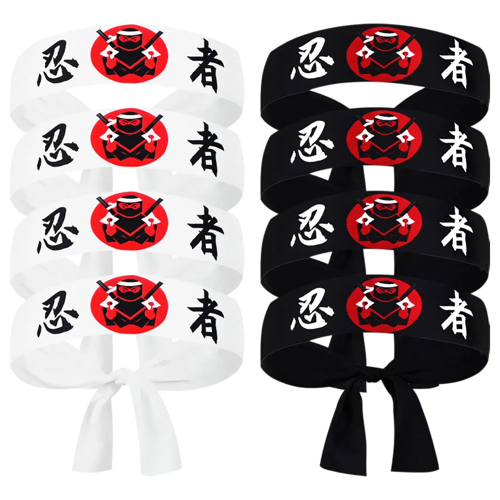8Pcs 일본식 머리띠 닌자 인쇄 가라데 머리띠 머리띠 스시 헤어 밴드 두건 가라데 머리띠 어린이를위한 일본 모자