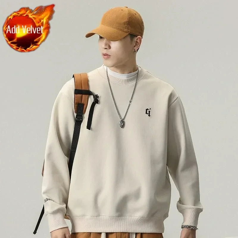 thumbnail image 1 of Sudadera con capucha de estilo hip hop sin capucha, ajustada, de cuello redondo, para hombre, sudadera con cuello redondo, novedad en Y2k, estilo vintage, holgada, 1 of 5