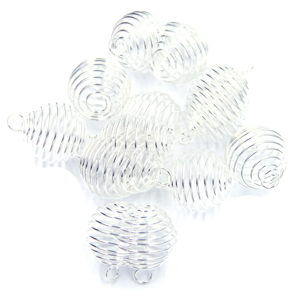200Pcs Silver Plated Spiral Beads Cages Round Alloy Pendants For Jewelry DIY Findings Charms 20mm