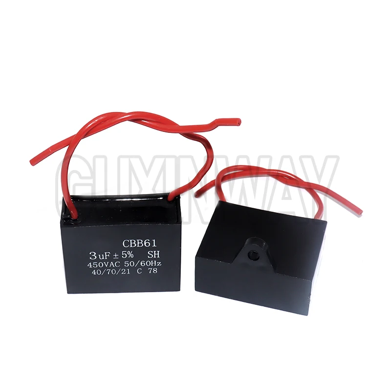 CBB61 Fan Capacitor 450V 1UF 1.2UF 1.5UF 2UF 2.5UF 3UF 4UF 5UF 6UF10UF Ceiling Fan Motor Run Rectangle Capacitor