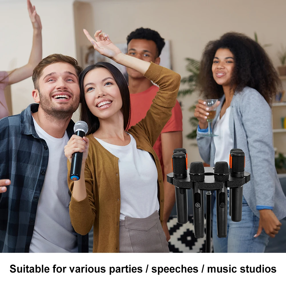 8-Slot Multi Microphone Rack Detachable Wired and Wireless Mic Holder Wear Resist Microphones Storage Organizer for Stage Show