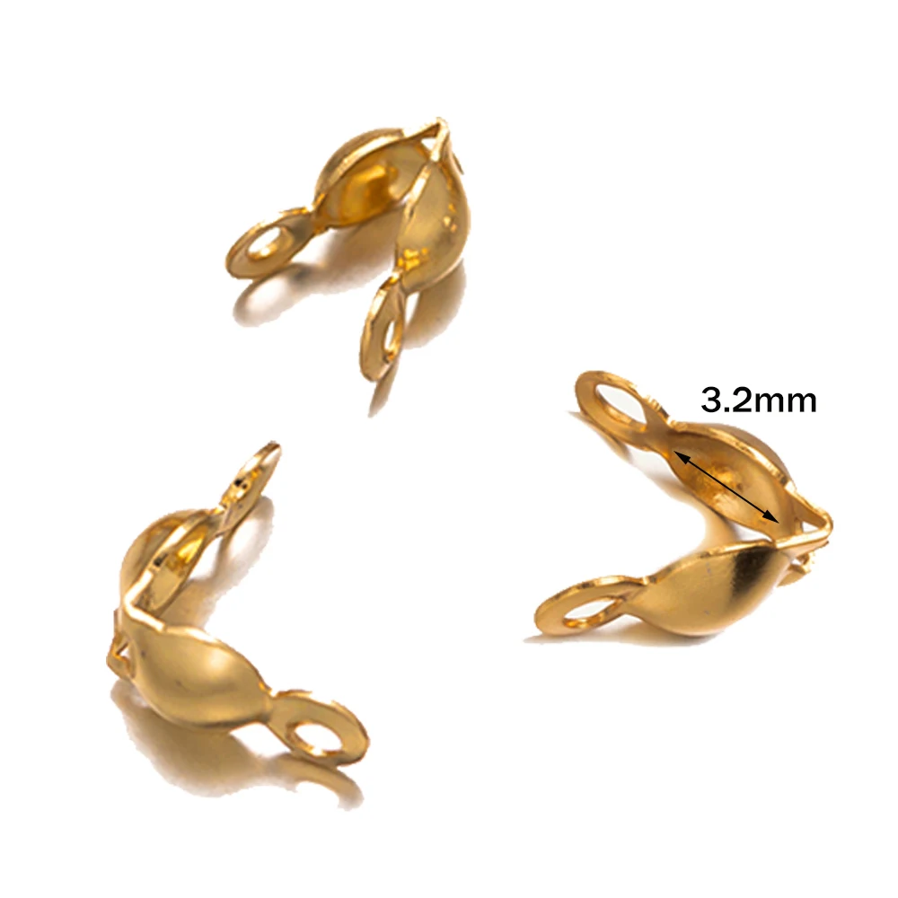 500 Stück Gold Edelstahl Crimp End Tips Knotenabdeckungen Clamshell Fold-Over Bead für DIY Armband Halsketten Schmuckherstellung Versorgung – Detail 4