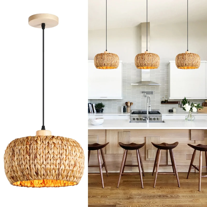 

Vintage Bamboo Rattan Woven LED Pendant Light Chandelier Lamp Home Bedroom HandMade Decors Lampshade Excluding Bulbs