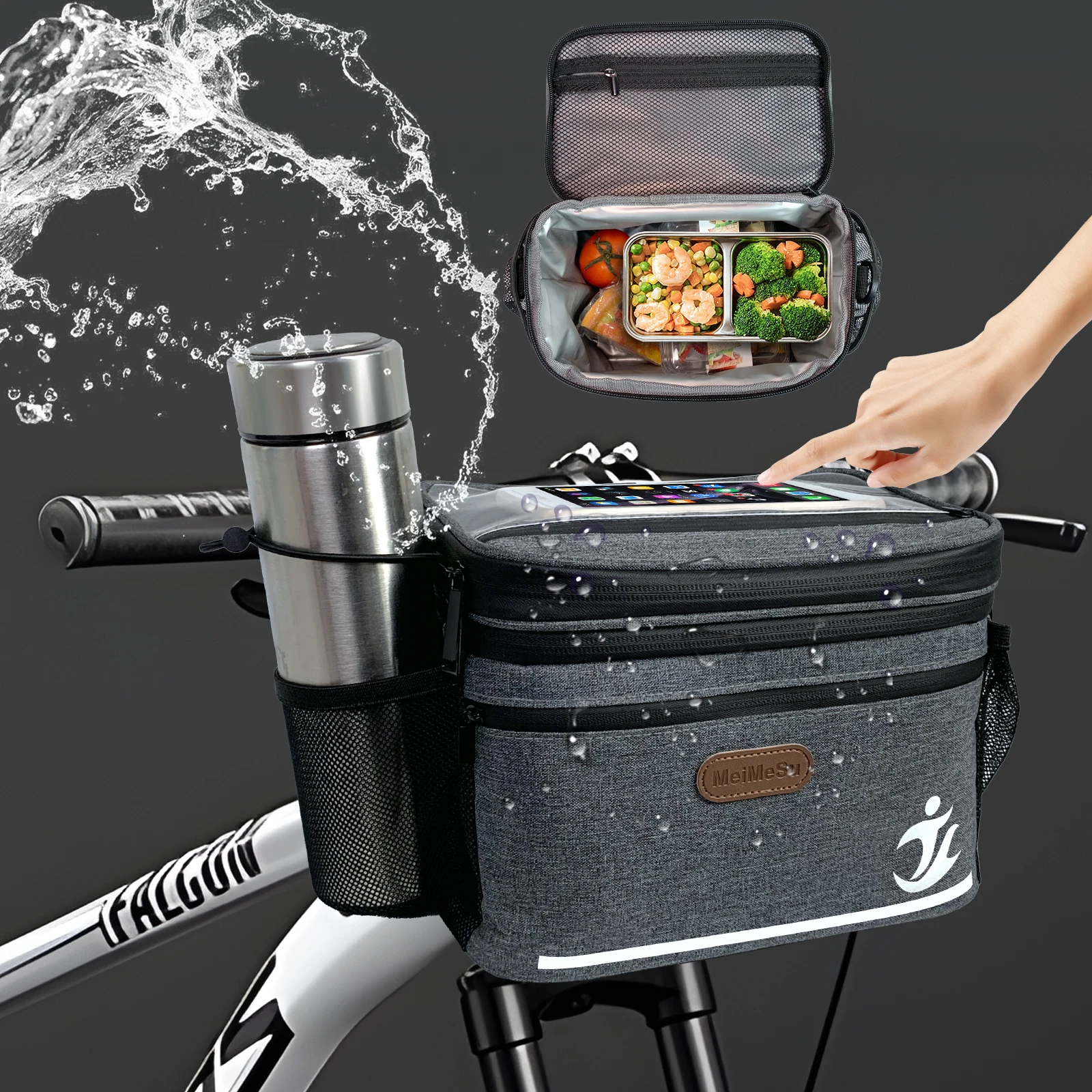 Cycling Bag Outdoor Sport Bag Insulated Lunch Box Handbag Leakproof Thermal Cooler Tote Bike Handlebar Bag for Men and Women 6L