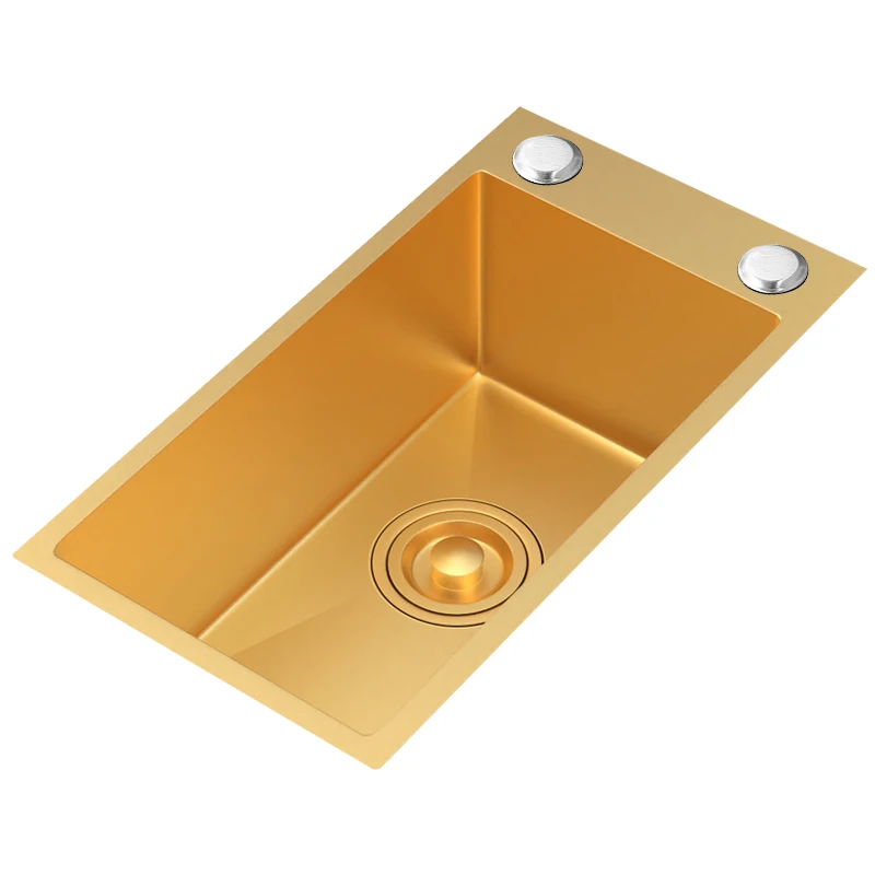 

Stainless Steel Gold Nano Manual Sink Single Slot Kitchen Under The Counter Basin Bar