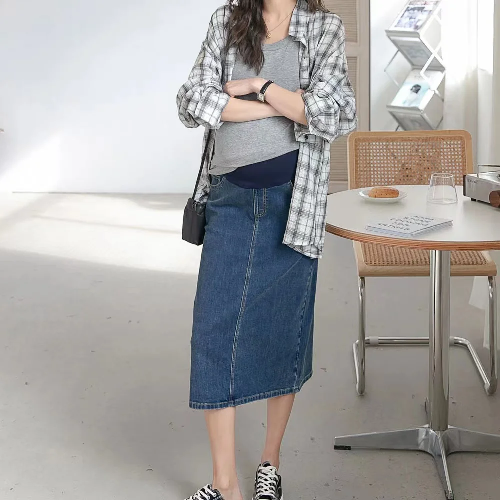 260# Summer Autumn Stretch Denim Maternity Pencil Skirts Elastic Waist Belly Jeans Clothes For Pregnant Women Casual Pregnancy