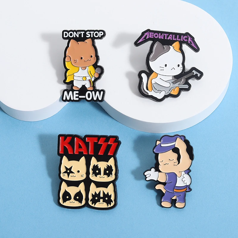Katzen-Sänger-Band-Emaille-Anstecknadeln, individuell, STOP ME-OW nicht, Broschen, Anstecknadeln, Kleidung, Tierschmuck, Geschenk für Kinder und Freunde – Detail 7