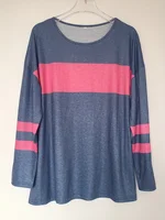 Women's Plus Size Colorblock Stripe Print Tunic T-shirt with Long Sleeves and Slight Stretch - Casual and Comfortable - Image 2