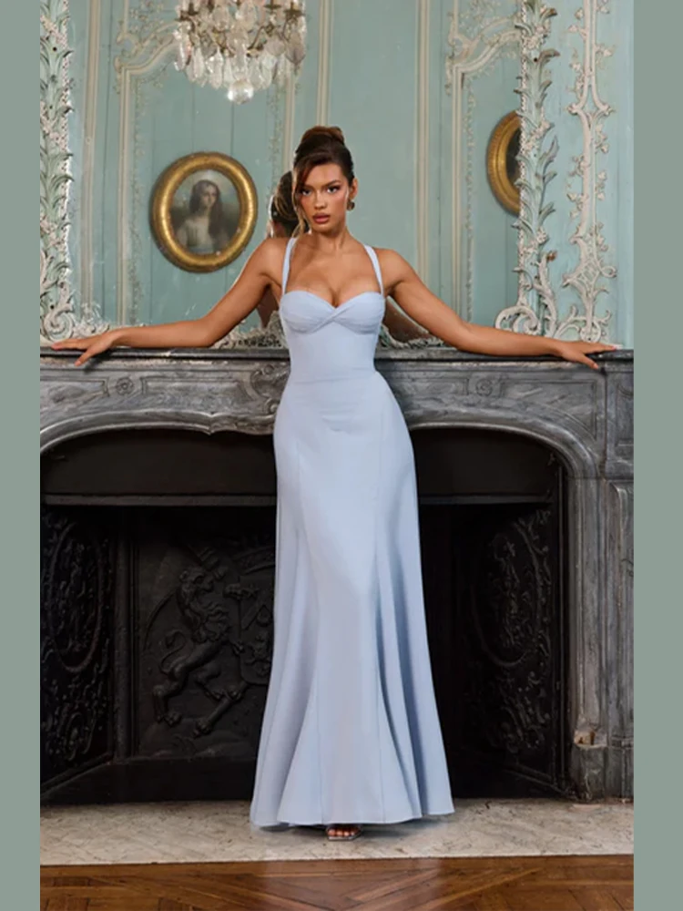 Women 's Dress Elegant Spaghetti Straps Lace Up Back High Slit Sleeveless Evening Dresses Lady 2026 Summer Woman Party Vestidos 1
