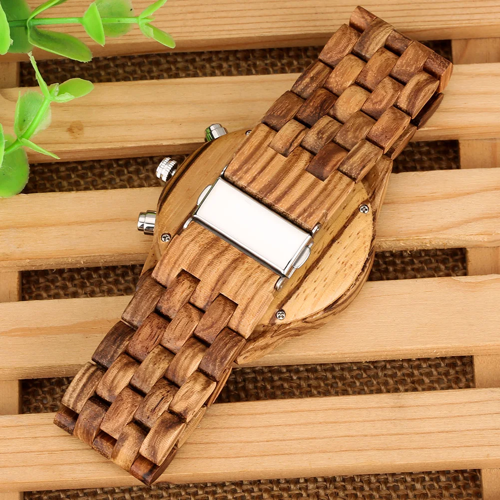 Men's Vintage Quartz Chronograph with Wooden Bangle and Calendar Function