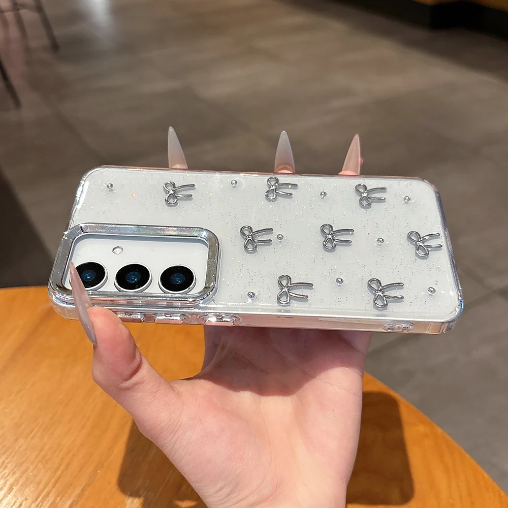 Süße 3D Silbrig Liebe Herz Handyhülle für Samsung Galaxy S25 S24 S23 FE Plus Weiche stoßfeste transparente Abdeckung Epoxidharz Shell – Detail 13