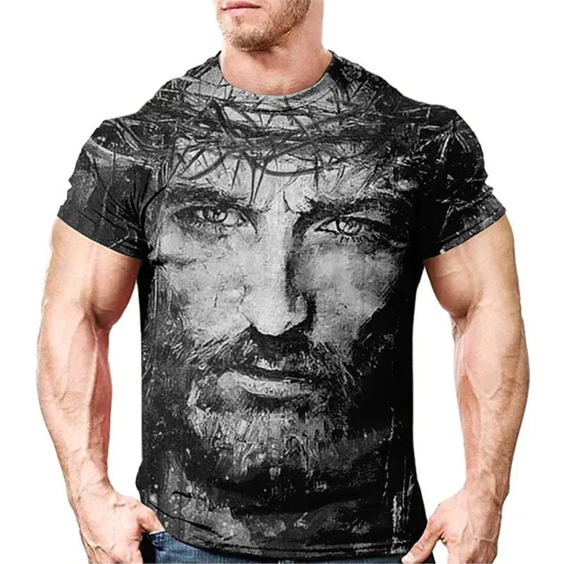 

Vintage Jesus Christ Men 3Dt T-Shirt Oversized Men'S Clothing Loose Casual Short Sleeve Street High Quality Clothing T Shirt