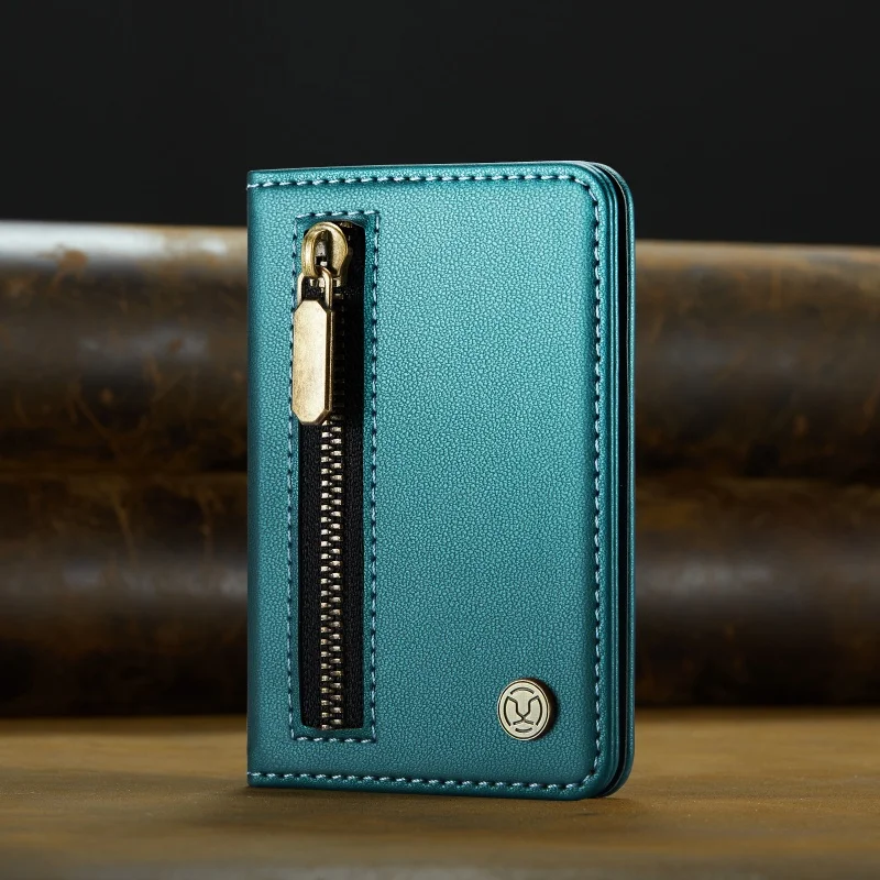 Luxury MagSafe Magnetic Leather Zipper Wallet Card Phone Case with Flip Holder Cover